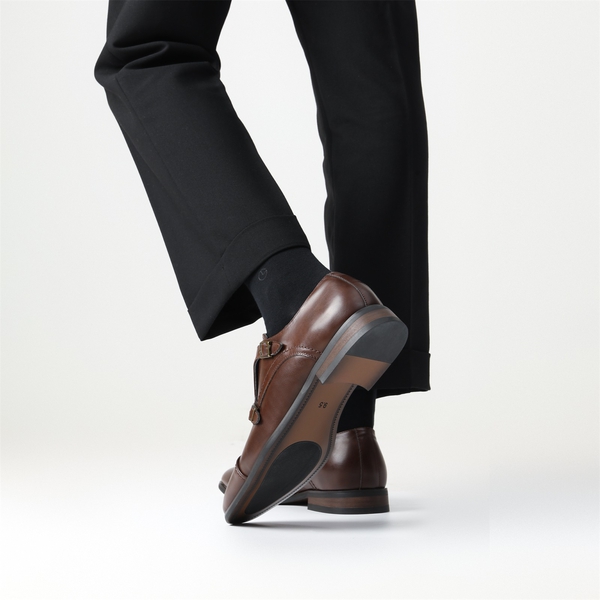 Men's Modern Monk Strap Shoes - BROWN - 7